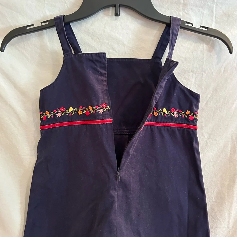Gymboree Vintage 2002 Girls Size 4 Navy Blue Tank Dress Embroidered Flowers